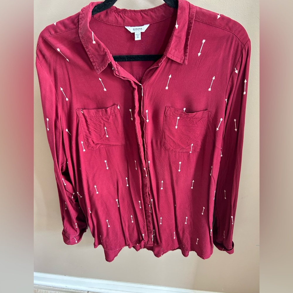 Sonoma women cranberry blouse XL arrow print